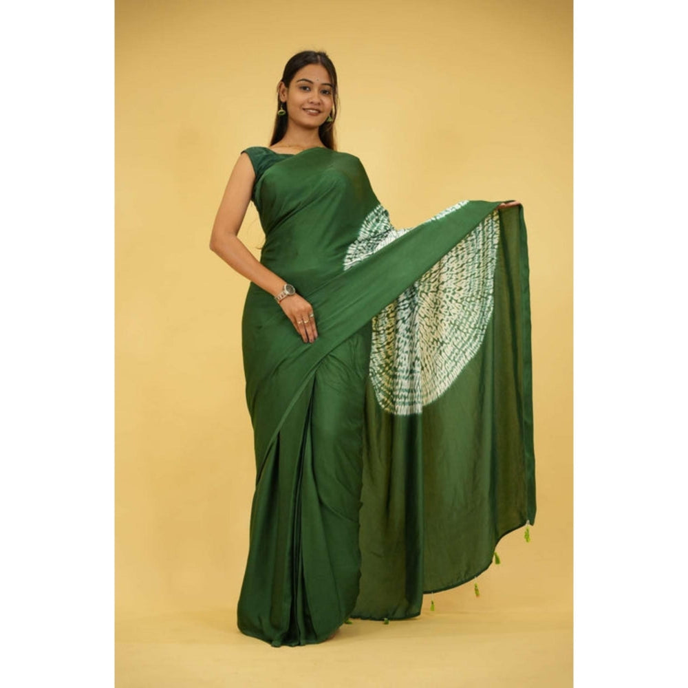 Isadora Life Womens Printed Tassels Green Pre-Draped Saree With Unstitched Blouse