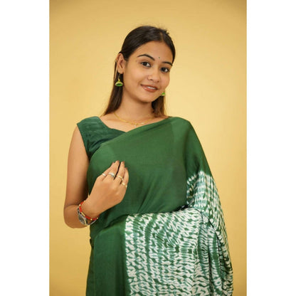 Isadora Life Womens Printed Tassels Green Pre-Draped Saree With Unstitched Blouse