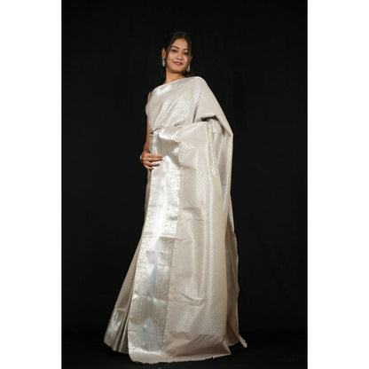 Isadora Life Womens Woven Zari White Pre-Draped Saree With Unstitched Blouse
