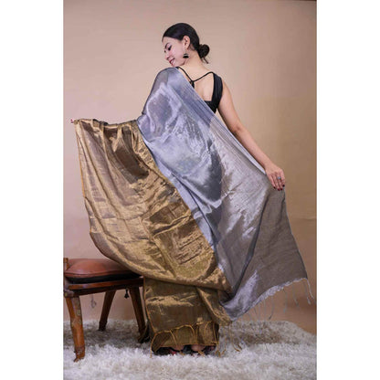 Isadora Life Womens Woven Tassels Multi-Color Pre-Draped Saree With Unstitched Blouse