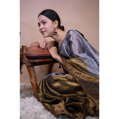 Isadora Life Womens Woven Tassels Multi-Color Pre-Draped Saree With Unstitched Blouse