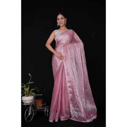 Isadora Life Womens Sequined Lace Work Pink Pre-Draped Saree With Unstitched Blouse