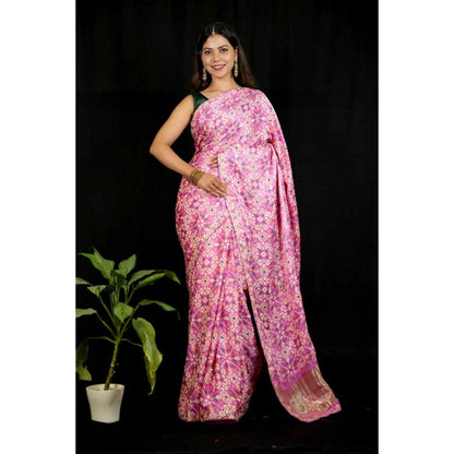 Isadora Life Womens Printed Embroidered Pink Pre-Draped Saree With Unstitched Blouse