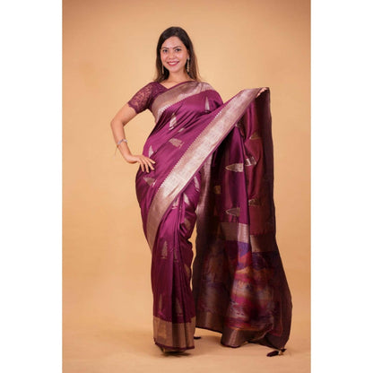 Isadora Life Womens Woven Zari Purple Pre-Draped Saree With Unstitched Blouse