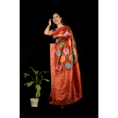Isadora Life Womens Woven Zari Brown Pre-Draped Saree With Unstitched Blouse