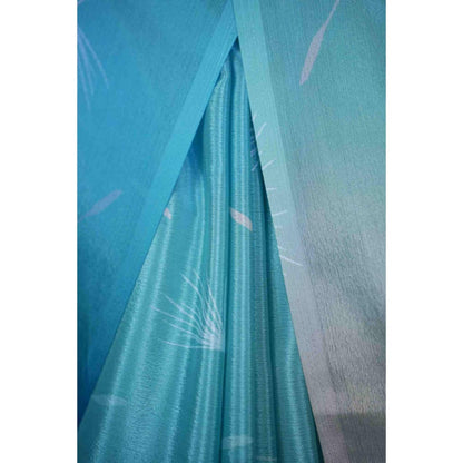 Isadora Life Womens Printed Blue Pre-Draped Saree With Unstitched Blouse