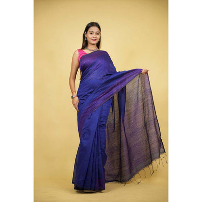 Isadora Life Womens Sequined Thread Work Blue Pre-Draped Saree With Unstitched Blouse