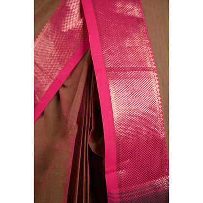 Isadora Life Womens Woven Brown Pre-Draped Saree With Unstitched Blouse