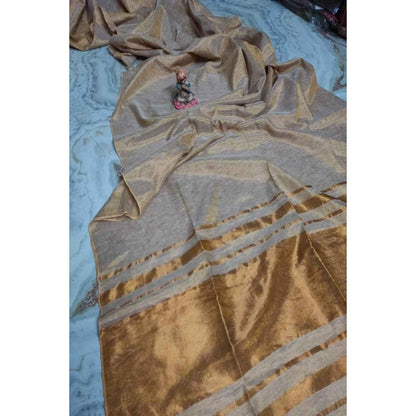 Isadora Life Womens Woven Zari Beige Pre-Draped Saree With Unstitched Blouse