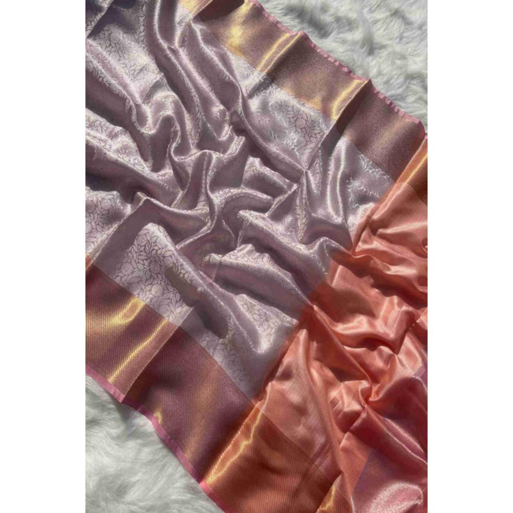 Isadora Life Womens Woven Zari Lavender Pre-Draped Saree With Unstitched Blouse