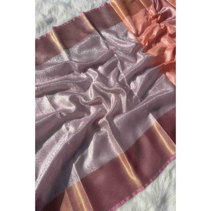 Isadora Life Womens Woven Zari Lavender Pre-Draped Saree With Unstitched Blouse