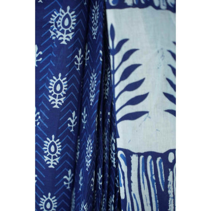 Isadora Life Womens Printed Blue Pre-Draped Saree With Unstitched Blouse