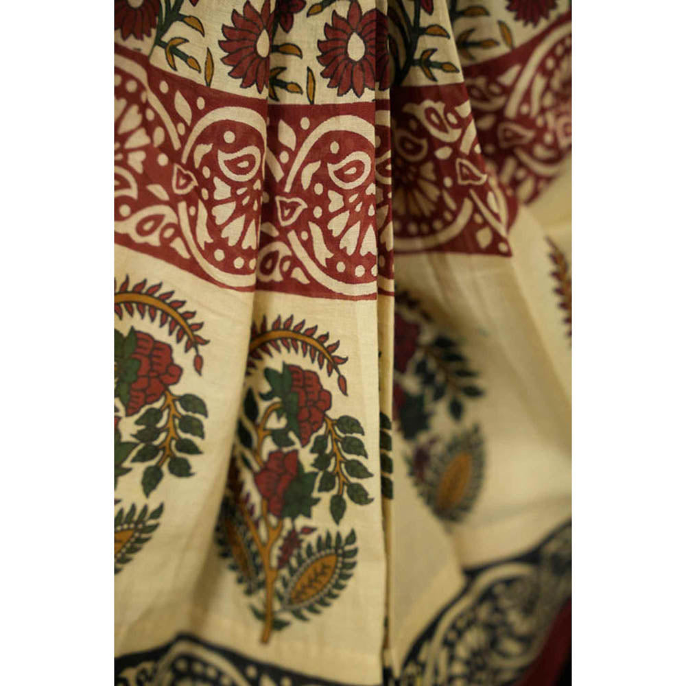 Isadora Life Womens Printed Beige Pre-Draped Saree With Unstitched Blouse