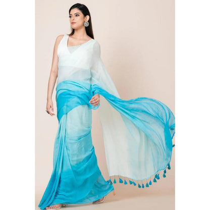 Isadora Life Womens Ombre Printed Blue Pre-Draped Saree With Unstitched Blouse