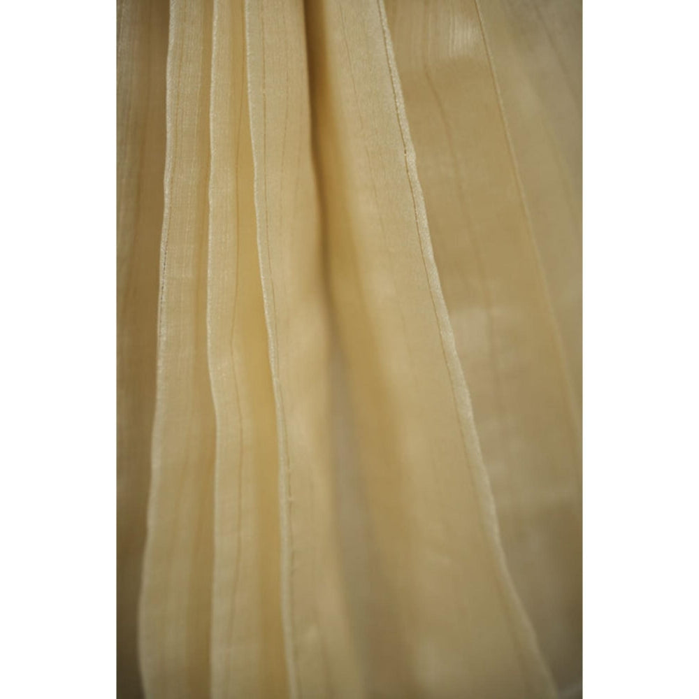 Isadora Life Womens Stripes Zari Ivory Pre-Draped Saree With Unstitched Blouse