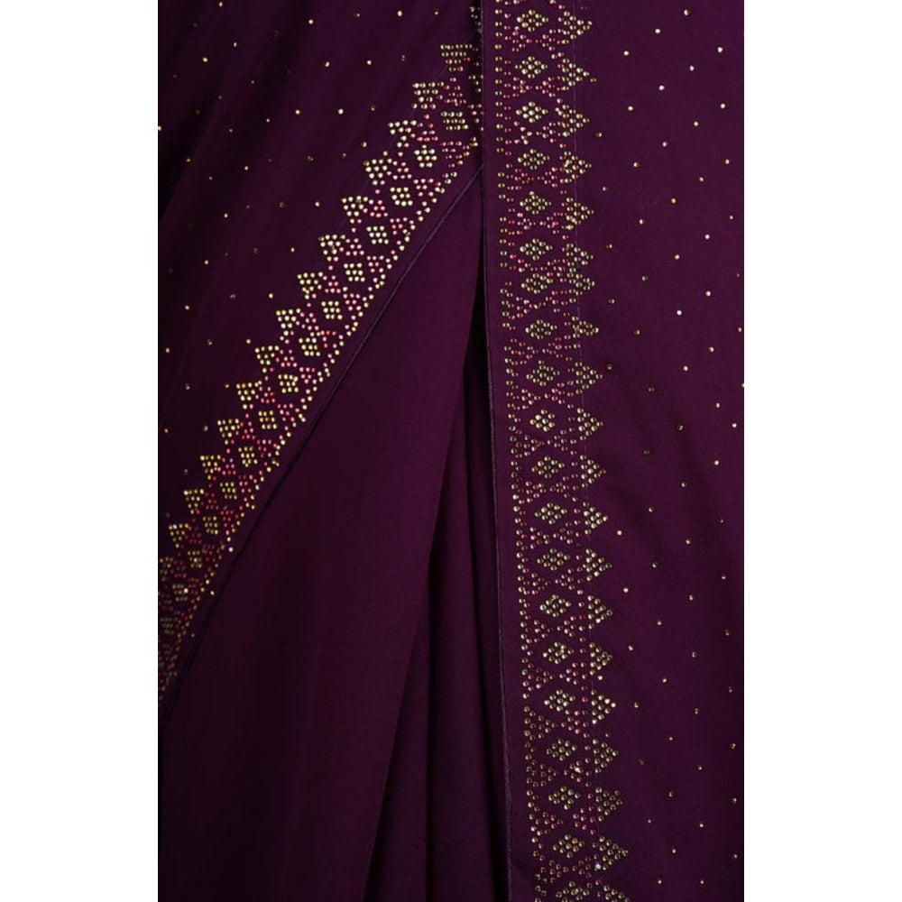 Isadora Life Womens Beads Sequined Purple Pre-Draped Saree With Unstitched Blouse