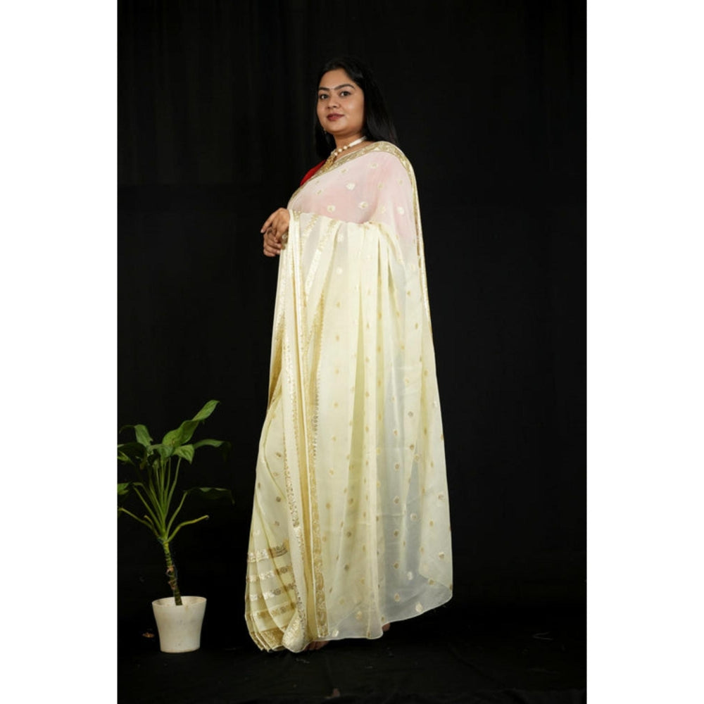 Isadora Life Womens Woven Zari Ivory Pre-Draped Saree With Unstitched Blouse