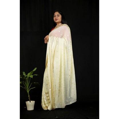 Isadora Life Womens Woven Zari Ivory Pre-Draped Saree With Unstitched Blouse