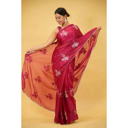 Isadora Life Womens Embroidered Sequined Pink Pre-Draped Saree With Unstitched Blouse