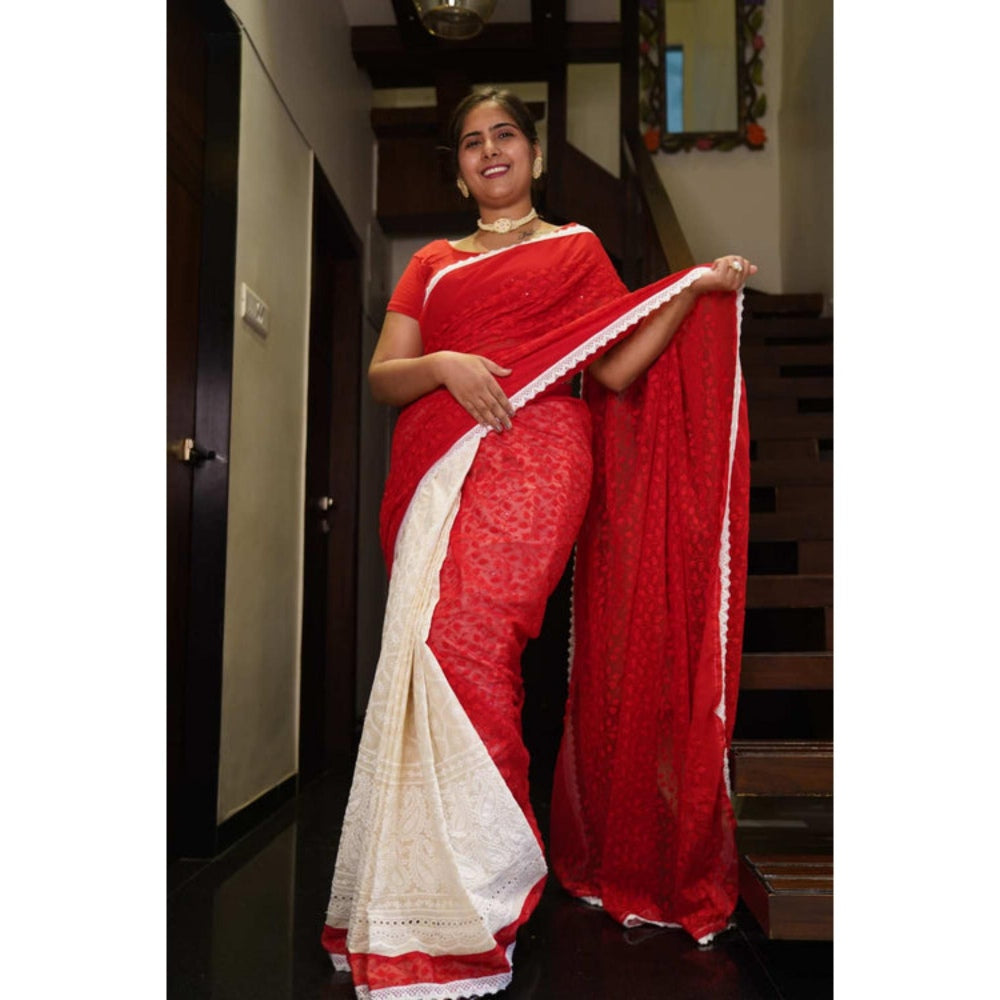 Isadora Life Womens Embroidered Sequined Multi-Color Pre-Draped Saree With Unstitched Blouse