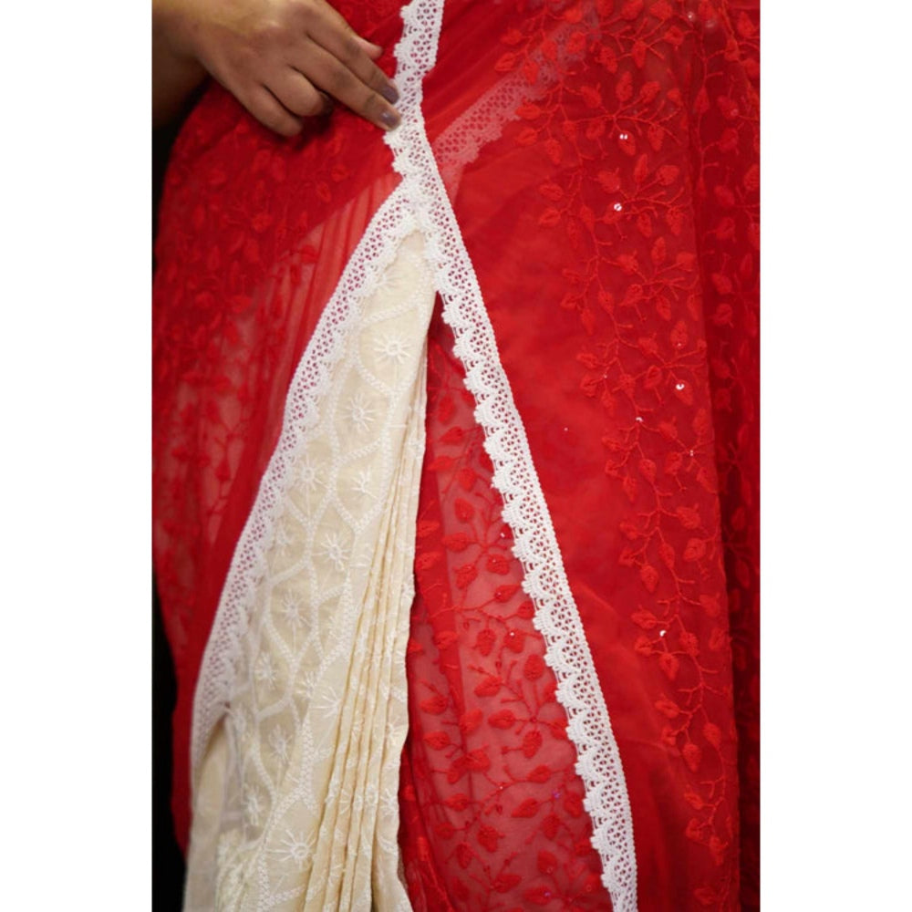 Isadora Life Womens Embroidered Sequined Multi-Color Pre-Draped Saree With Unstitched Blouse