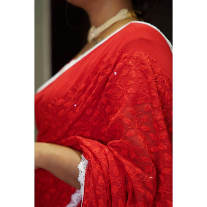 Isadora Life Womens Embroidered Sequined Multi-Color Pre-Draped Saree With Unstitched Blouse