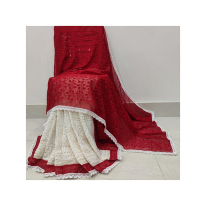 Isadora Life Womens Embroidered Sequined Multi-Color Pre-Draped Saree With Unstitched Blouse