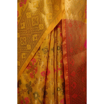 Isadora Life Womens Woven Zari Yellow Pre-Draped Saree With Unstitched Blouse