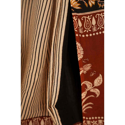 Isadora Life Womens Printed Multi-Color Pre-Draped Saree with Unstitched Blouse