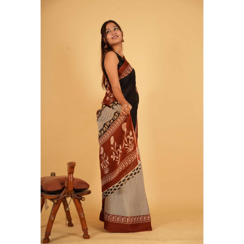 Isadora Life Womens Printed Multi-Color Pre-Draped Saree with Unstitched Blouse