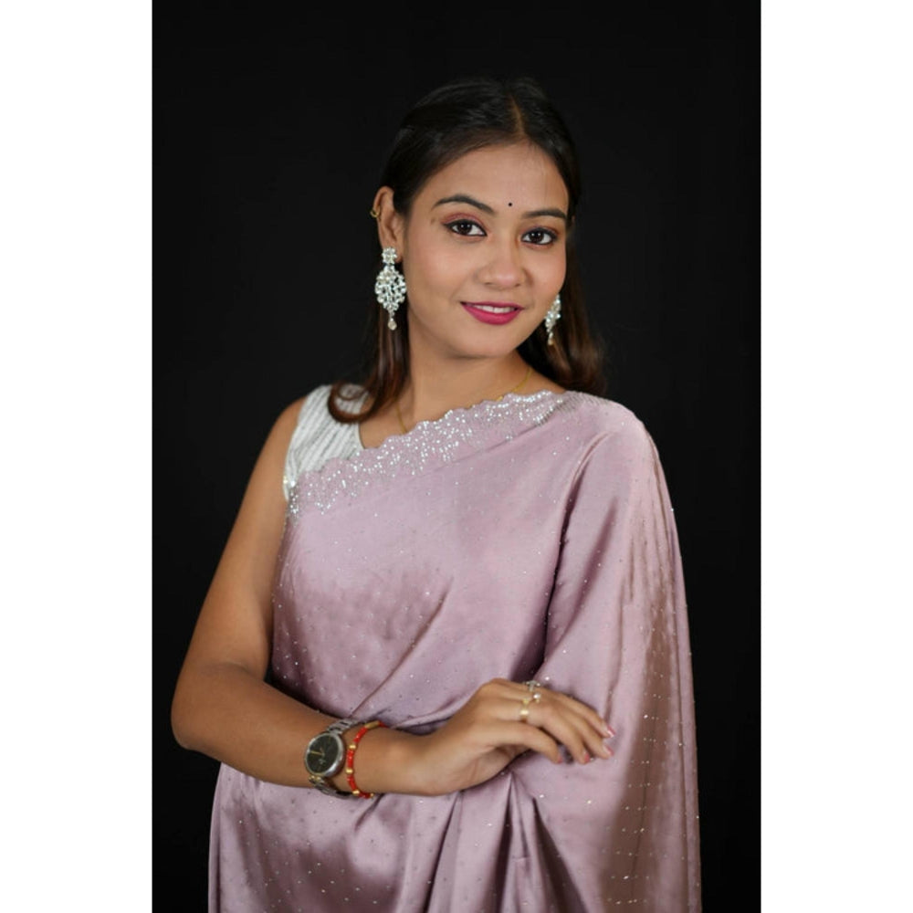 Isadora Life Womens Sequined Purple Pre-Draped Saree with Unstitched Blouse