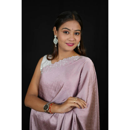 Isadora Life Womens Sequined Purple Pre-Draped Saree with Unstitched Blouse