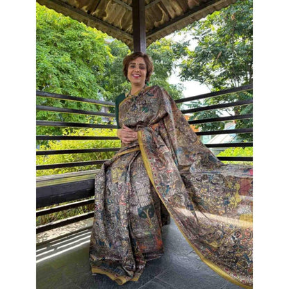 Isadora Life Womens Printed Multi-Color Pre-Draped Saree with Unstitched Blouse