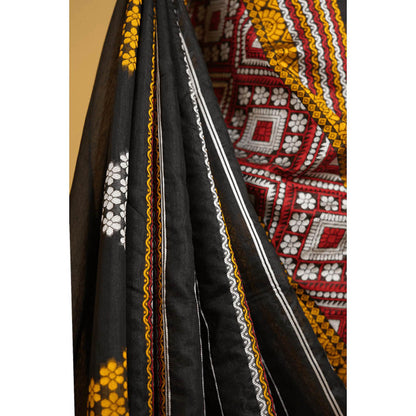 Isadora Life Womens Floral Printed Black Pre-Draped Saree with Unstitched Blouse