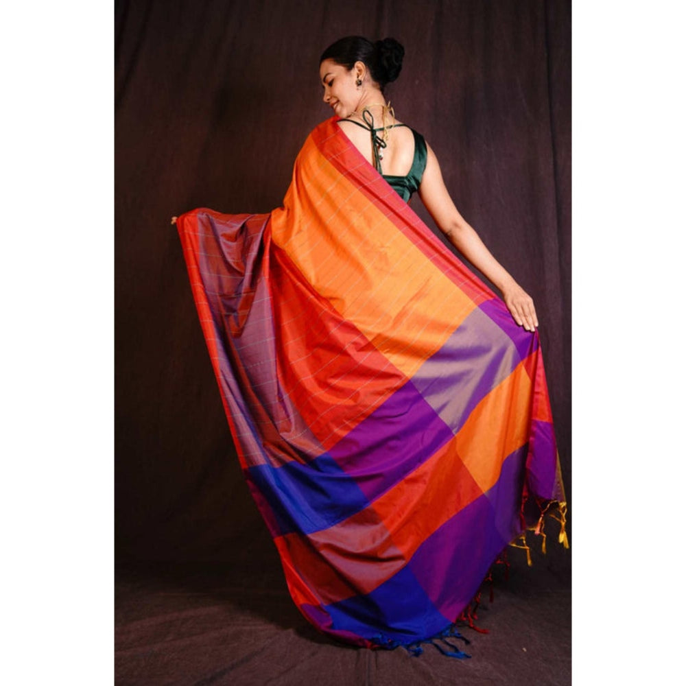 Isadora Life Womens Colorblock Embroidered Multi-Color Pre-Draped Saree with Unstitched Blouse
