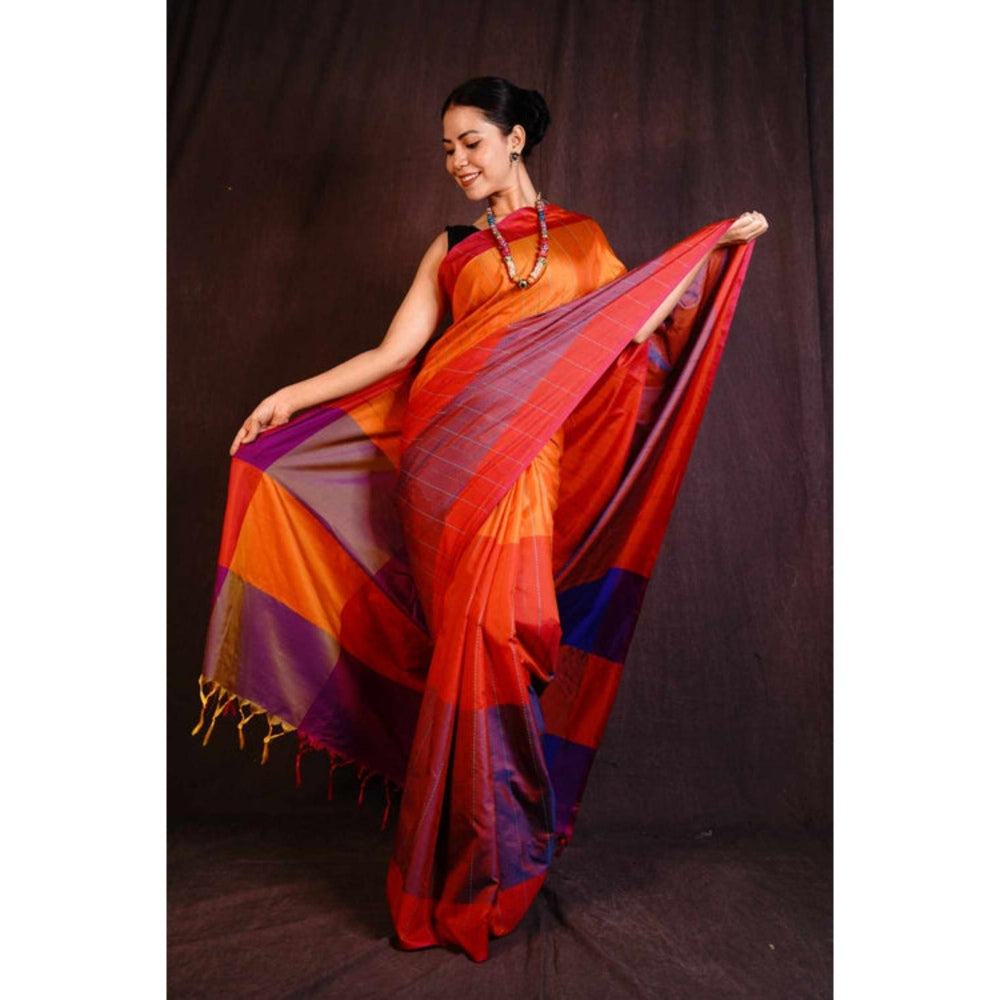Isadora Life Womens Colorblock Embroidered Multi-Color Pre-Draped Saree with Unstitched Blouse