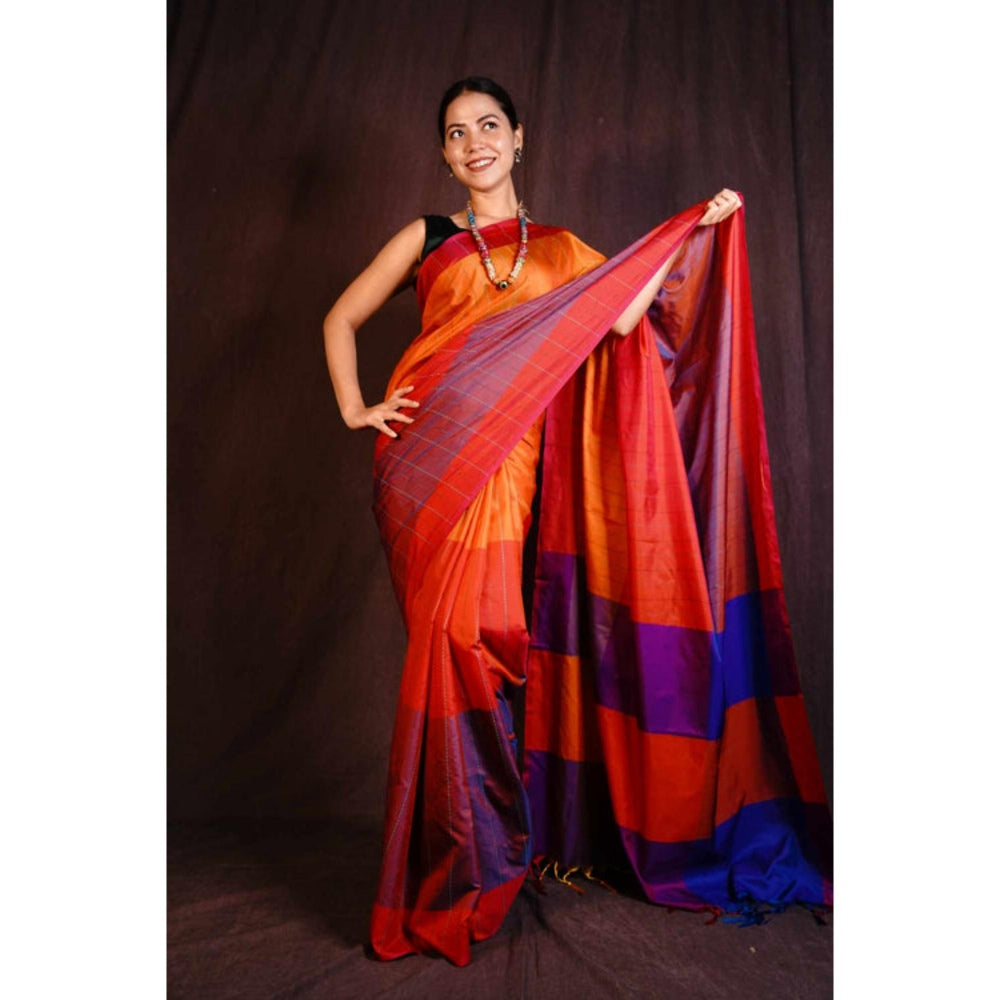 Isadora Life Womens Colorblock Embroidered Multi-Color Pre-Draped Saree with Unstitched Blouse
