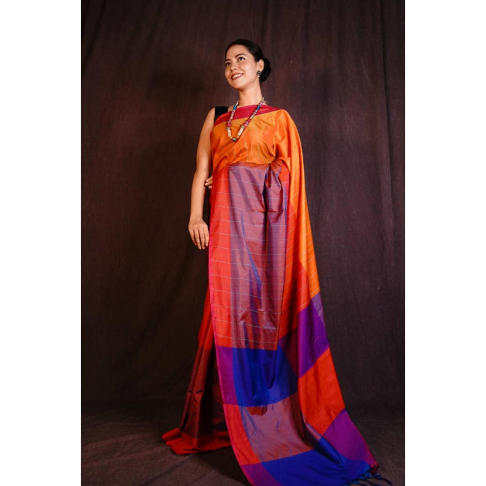 Isadora Life Womens Colorblock Embroidered Multi-Color Pre-Draped Saree with Unstitched Blouse