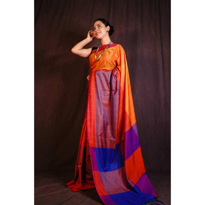 Isadora Life Womens Colorblock Embroidered Multi-Color Pre-Draped Saree with Unstitched Blouse