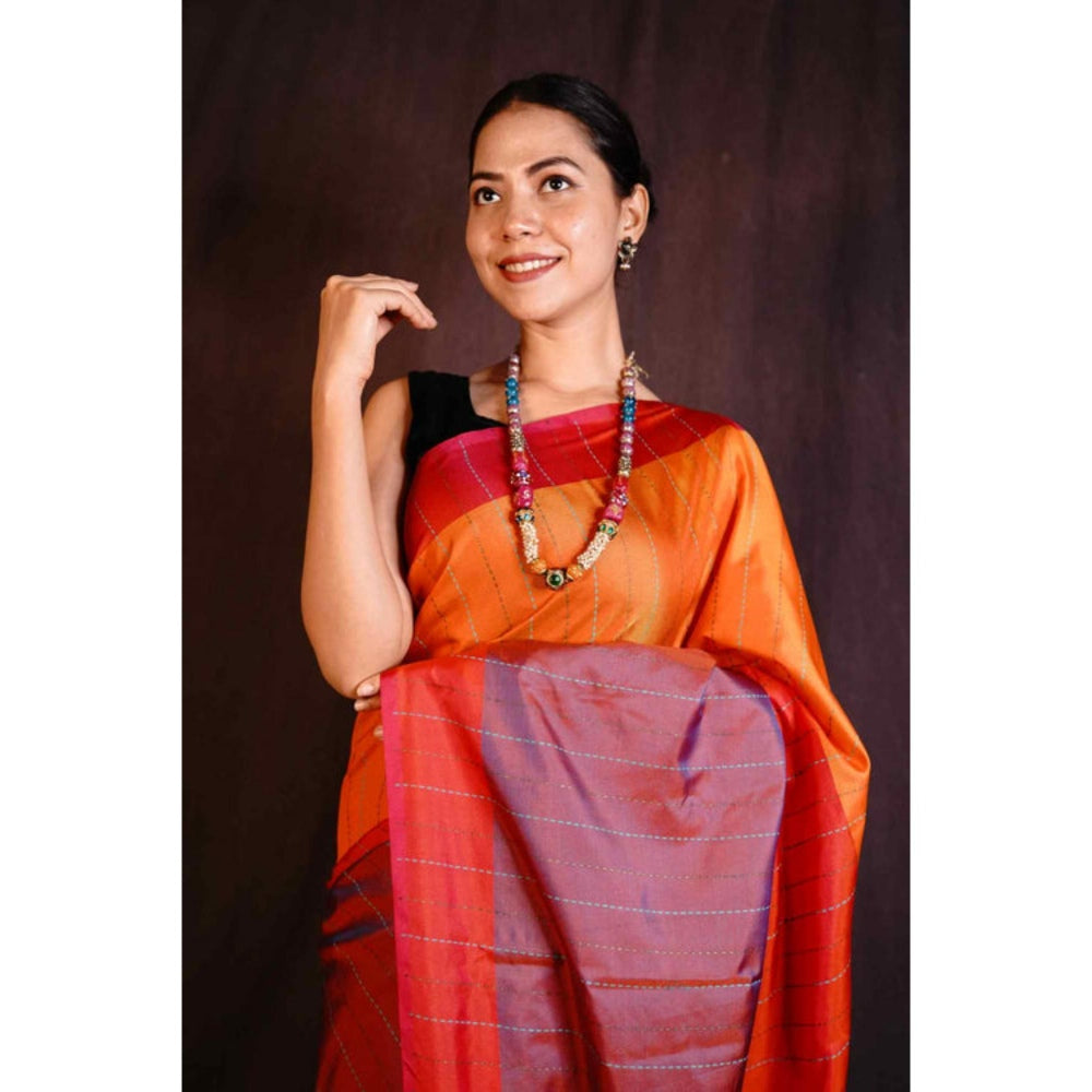 Isadora Life Womens Colorblock Embroidered Multi-Color Pre-Draped Saree with Unstitched Blouse