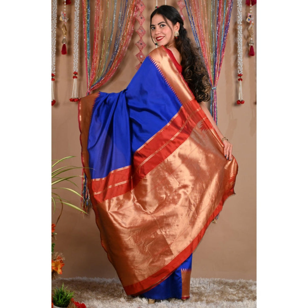 Isadora Life Womens Solid Zari Blue Pre-Draped Saree With Unstitched Blouse