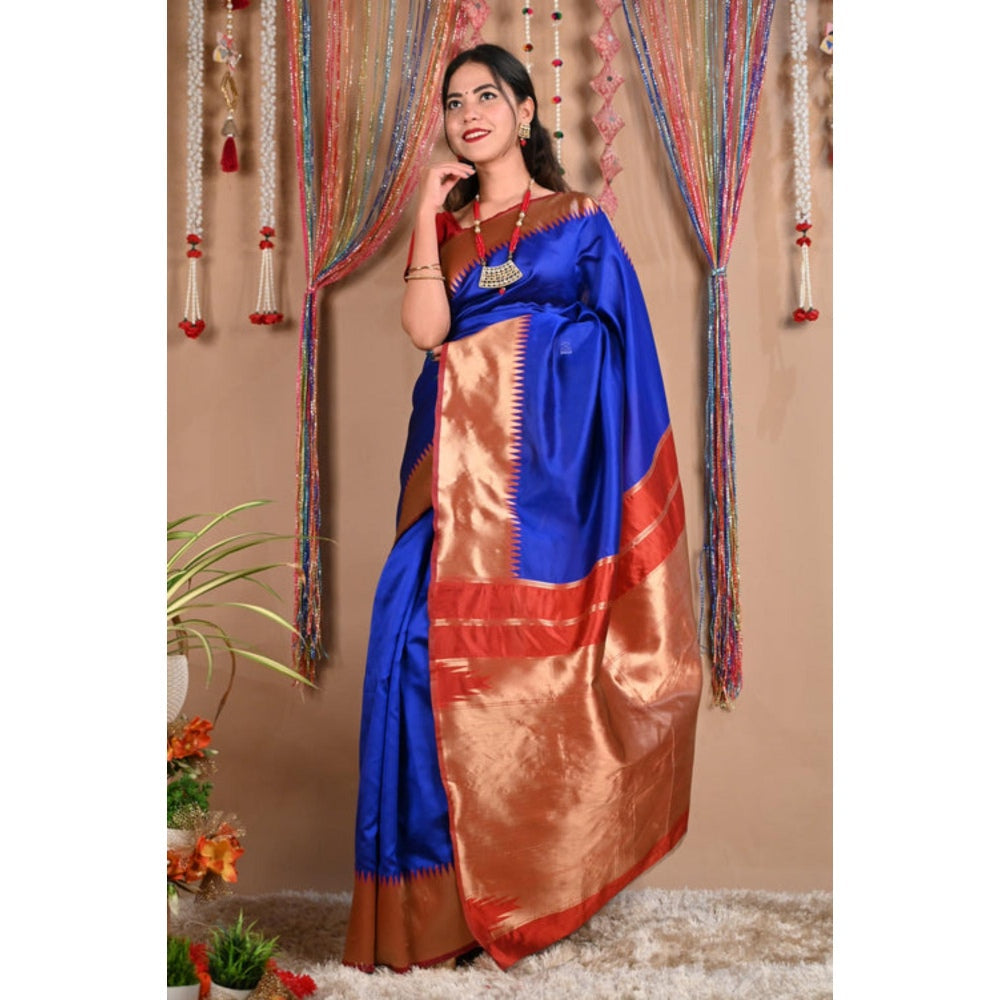 Isadora Life Womens Solid Zari Blue Pre-Draped Saree With Unstitched Blouse