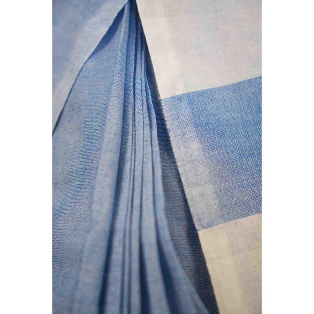 Isadora Life Womens Stripes Tassels Blue Pre-Draped Saree With Unstitched Blouse