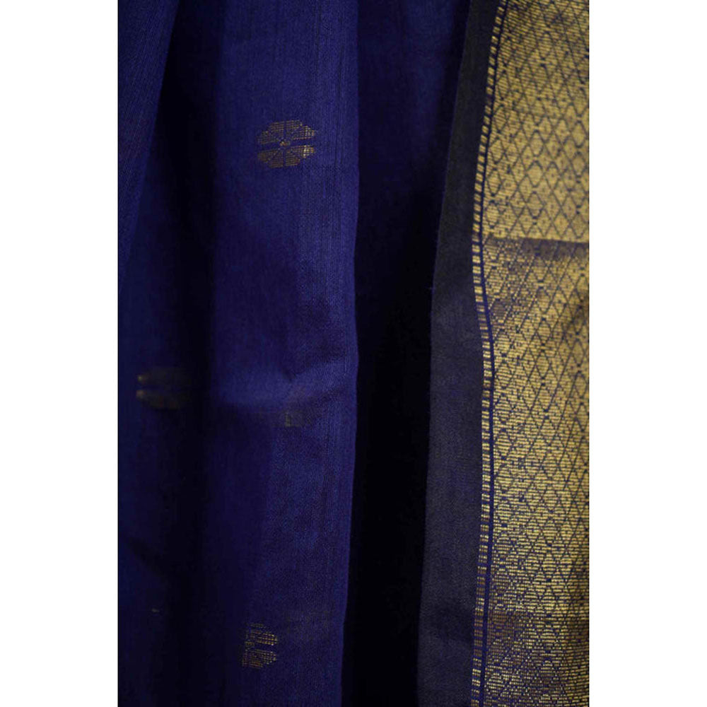 Isadora Life Womens Woven Tassels Blue Pre-Draped Saree With Unstitched Blouse