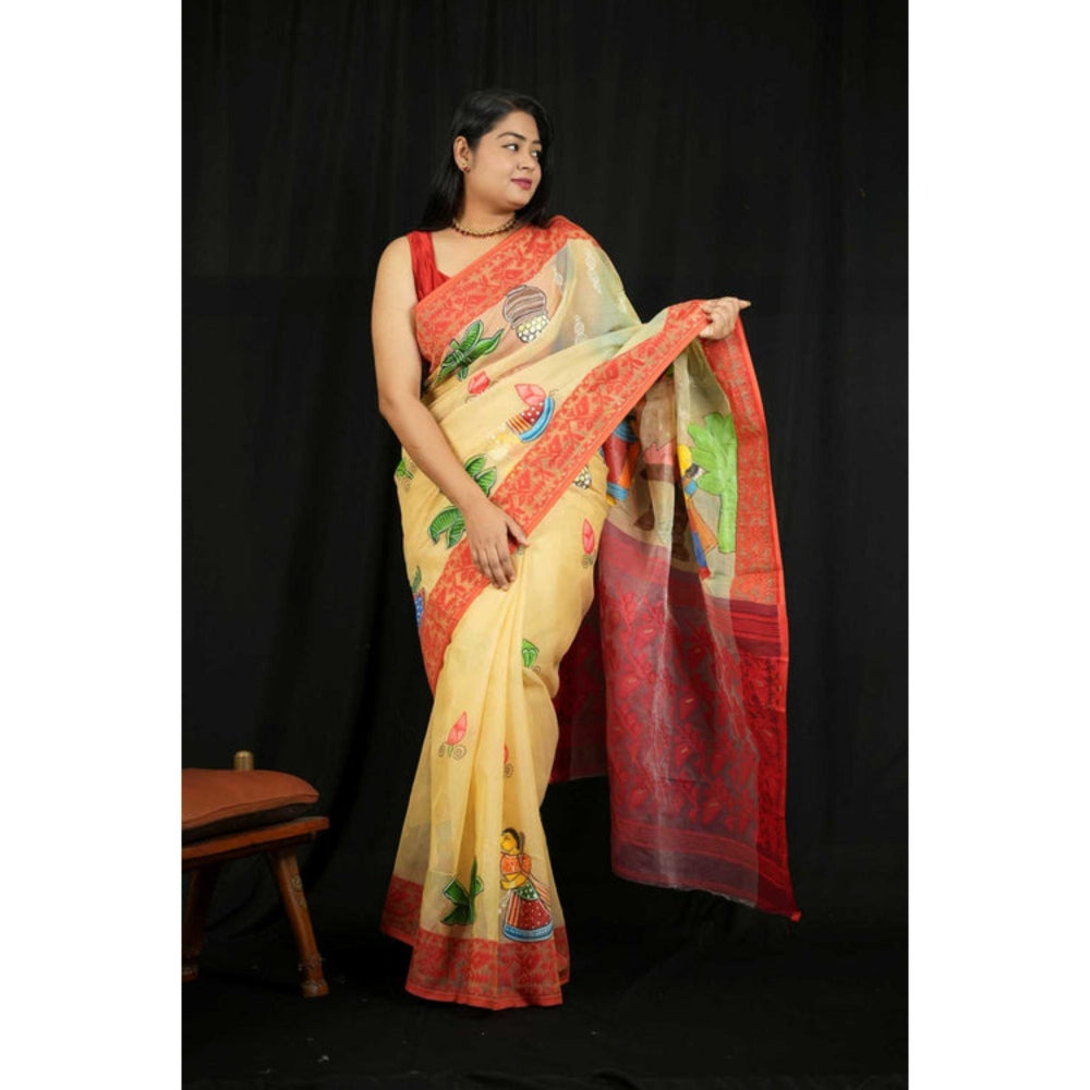 Isadora Life Womens Printed Multi-Color Pre-Draped Saree With Unstitched Blouse