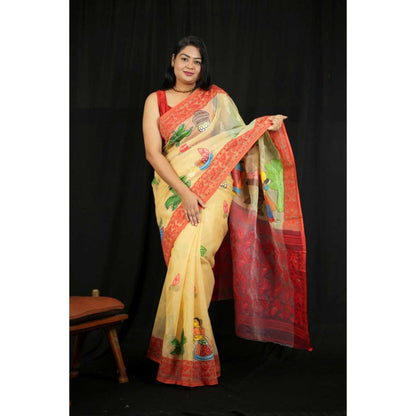 Isadora Life Womens Printed Multi-Color Pre-Draped Saree With Unstitched Blouse