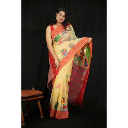 Isadora Life Womens Printed Multi-Color Pre-Draped Saree With Unstitched Blouse