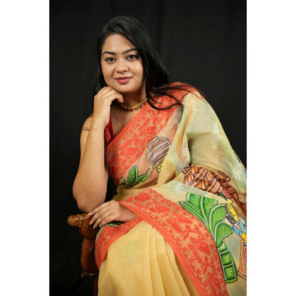 Isadora Life Womens Printed Multi-Color Pre-Draped Saree With Unstitched Blouse
