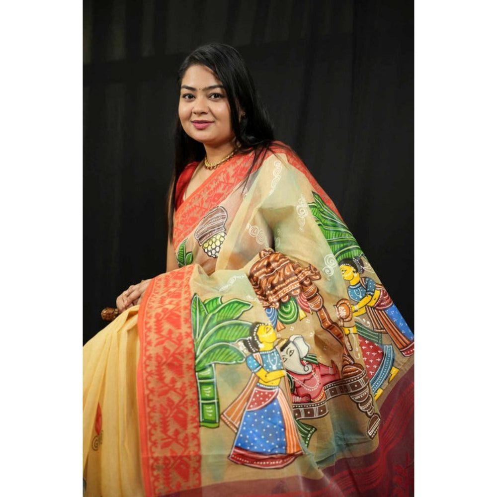Isadora Life Womens Printed Multi-Color Pre-Draped Saree With Unstitched Blouse