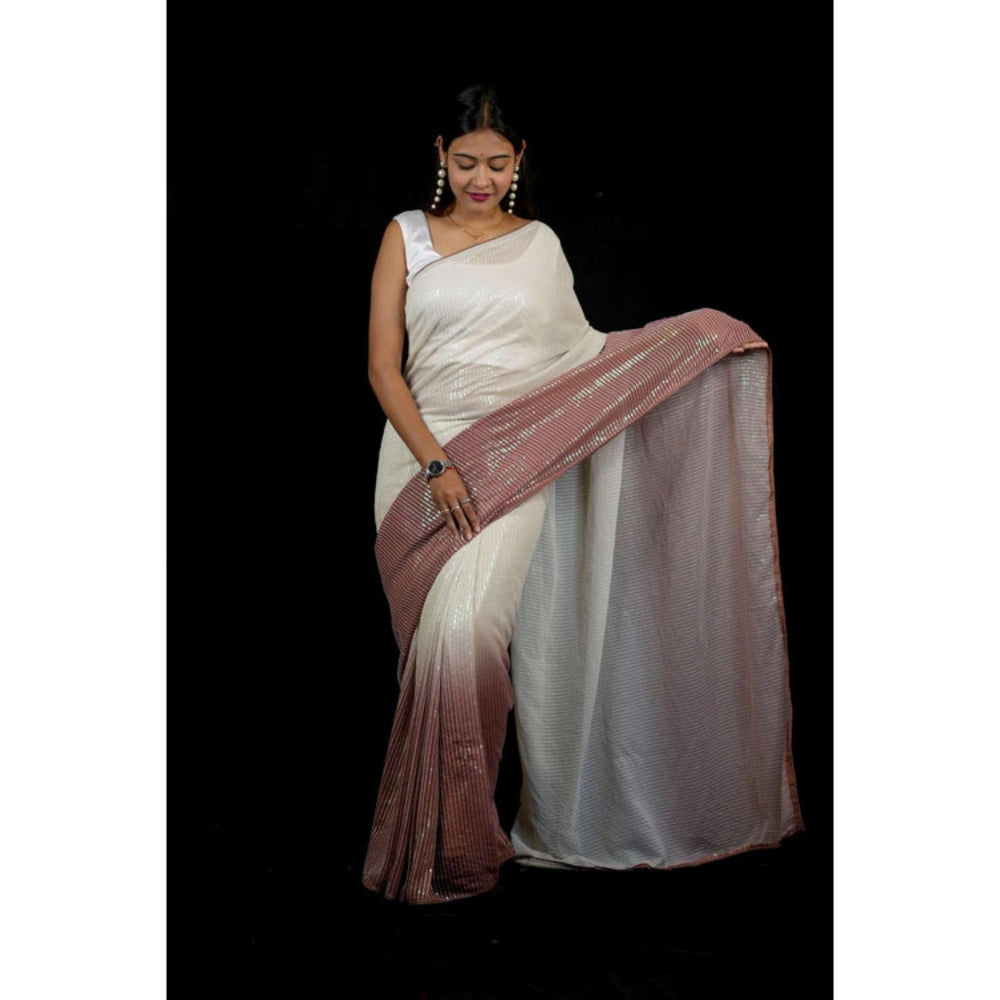 Isadora Life Womens Ombre Sequined Multi-Color Pre-Draped Saree With Unstitched Blouse